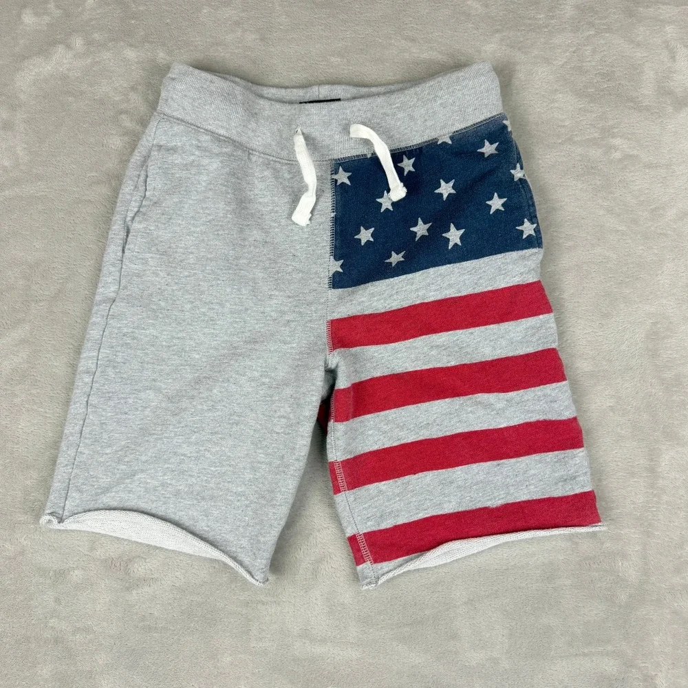 OshKosh B'gosh Shorts Kids 8 Gray American Flag July 4th Stars Stripes Patriotic